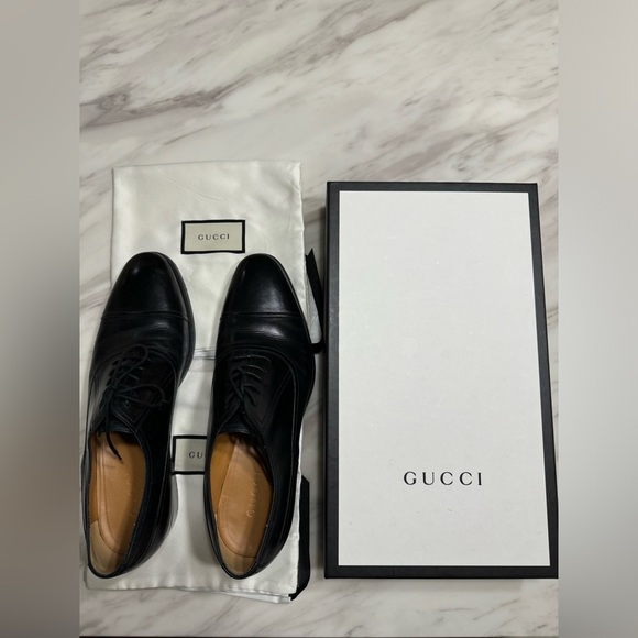 GUCCI Men’s Heel Logo Lace-up Leather Shoes Size 9 (US 9.5) - Picture 1 of 6